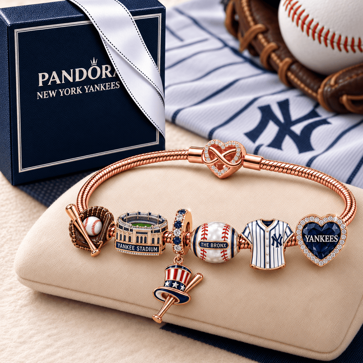 NYY Rose Gold Charm Bracelet Set TMH