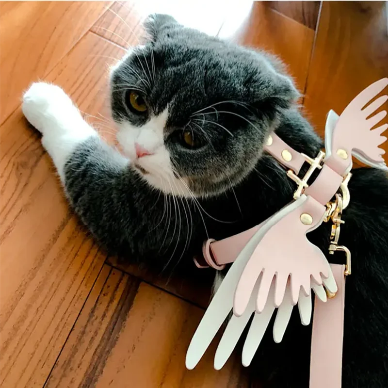 PU Leather Wing Dog Collars Adjustable Dog Leash Pet Collar Leash Lead Pet Harness Dog Leash Harness For Small Medium Dog Cat